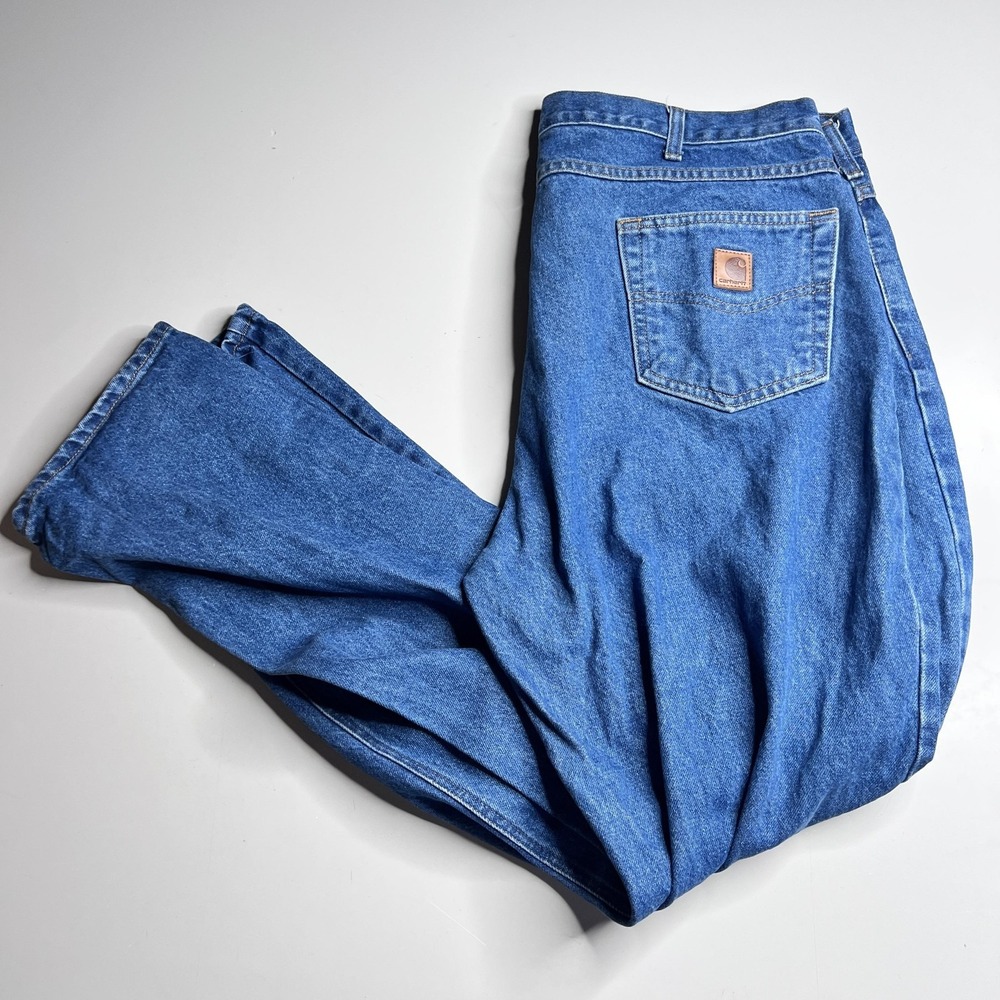 Carhartt Jeans Mens 40x34 Blue B18-DST Traditional Fit Stone Wash Workwear Denim